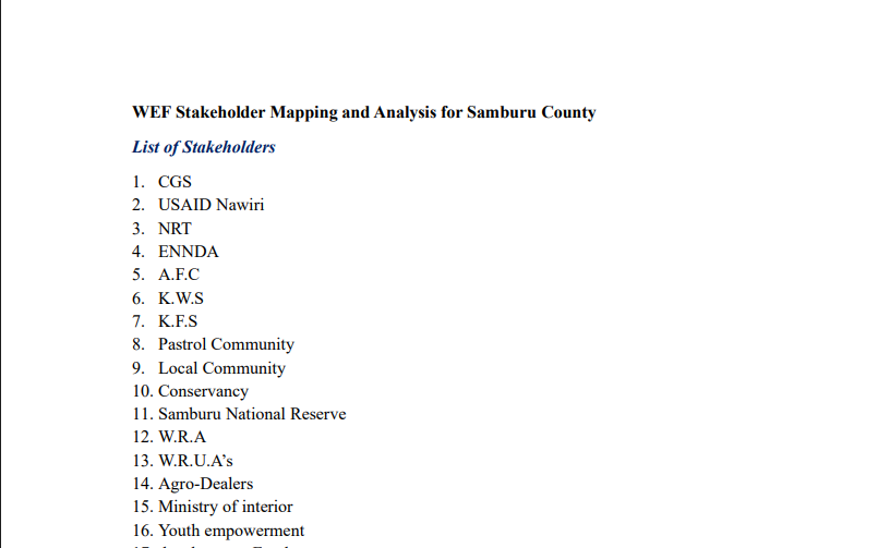 WEF Stakeholder Mapping and Analysis for Samburu County
